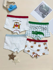 4pcs Boys Crocodile Plaid Boxer Briefs Soft Comfortable Kids Clothes