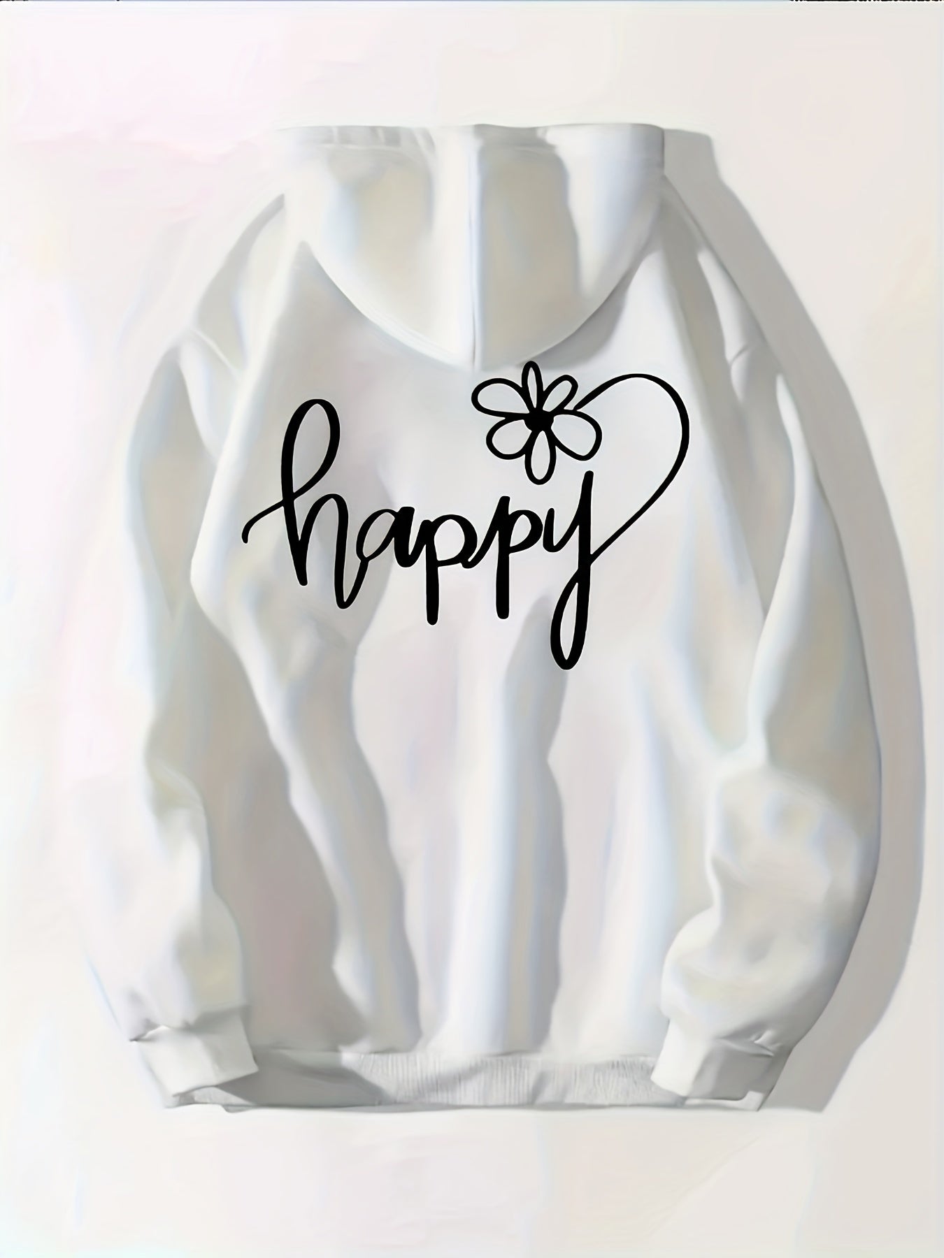 Happy Print Zip Up Hoodie Casual Sweatshirt for Women
