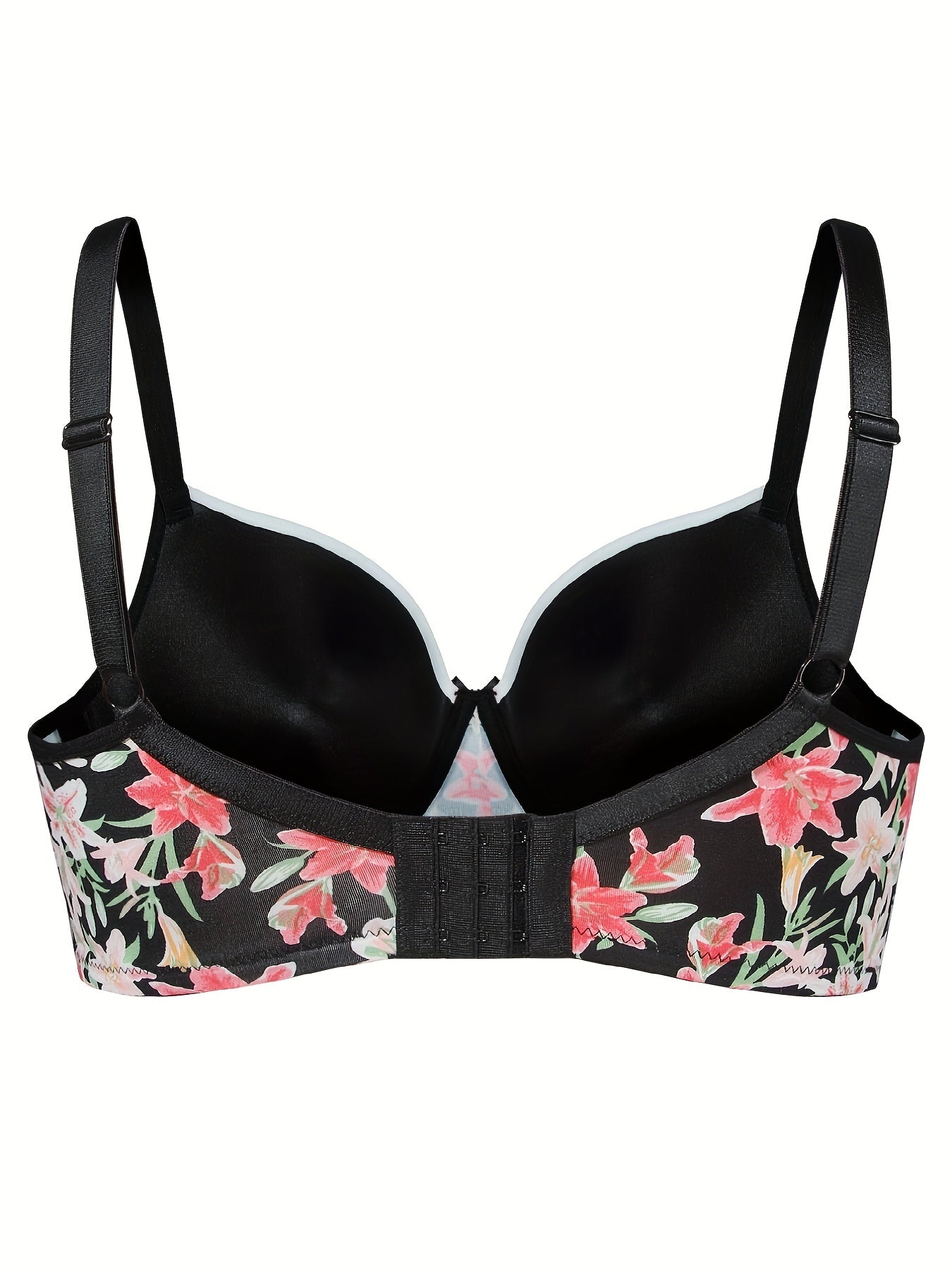 Colorblock Floral Print Molded Cup Underwire Bow Bra