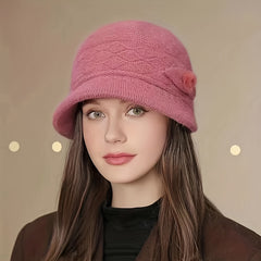 Thick Knitted Winter Hat for Women, Warm Bucket Headwear Gift for Mother