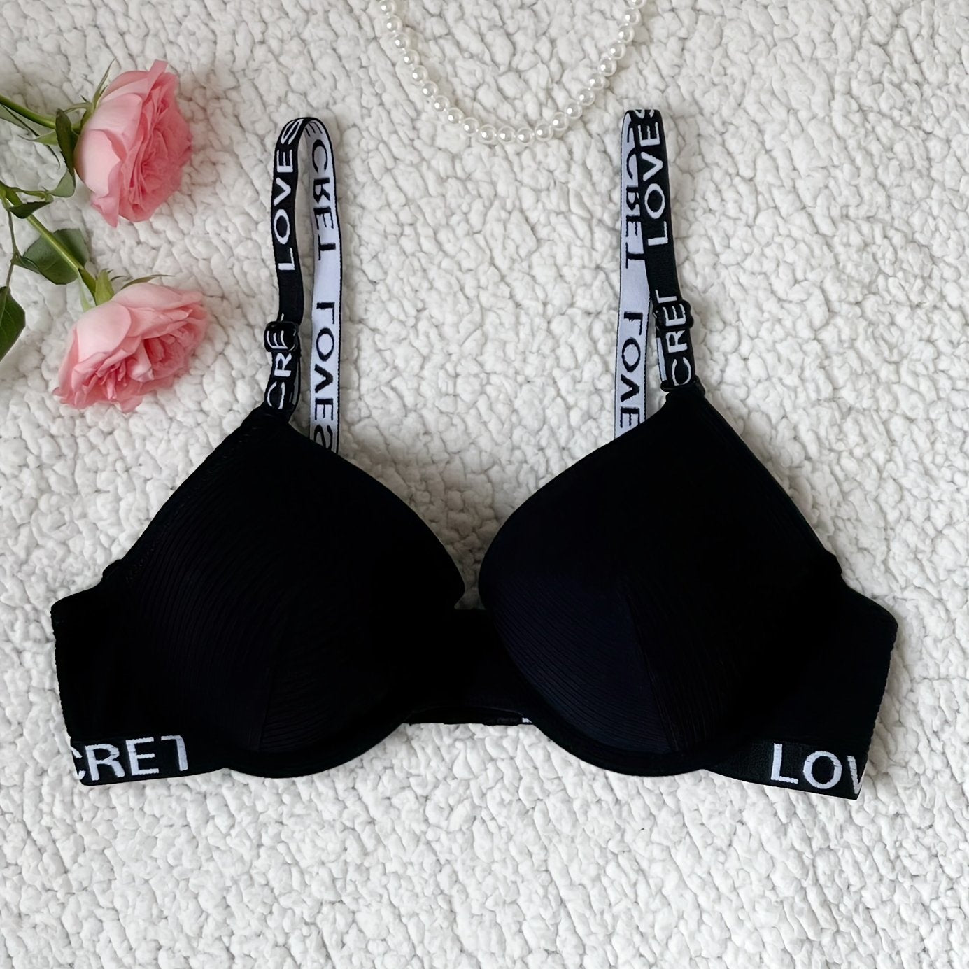 Letter Print Push Up Bra Breathable Adjustable Women's Lingerie