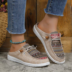 Women's Ethnic Style Canvas Lace Up Mule Sneakers