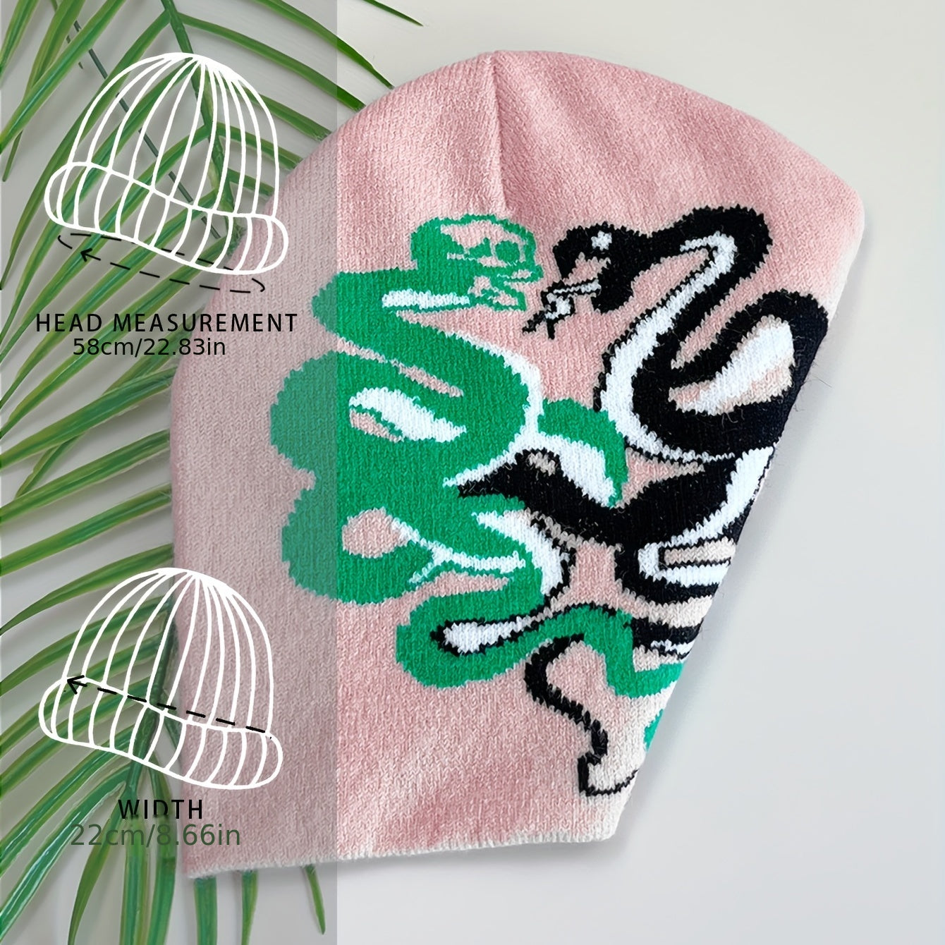 Pink Snake Jacquard Beanie Hat Soft Knit Hip Hop Cap