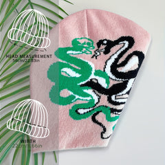 Pink Snake Jacquard Beanie Hat Soft Knit Hip Hop Cap