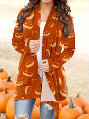 Halloween Cardigan Women's Open Front Graphic Print Long Sleeve