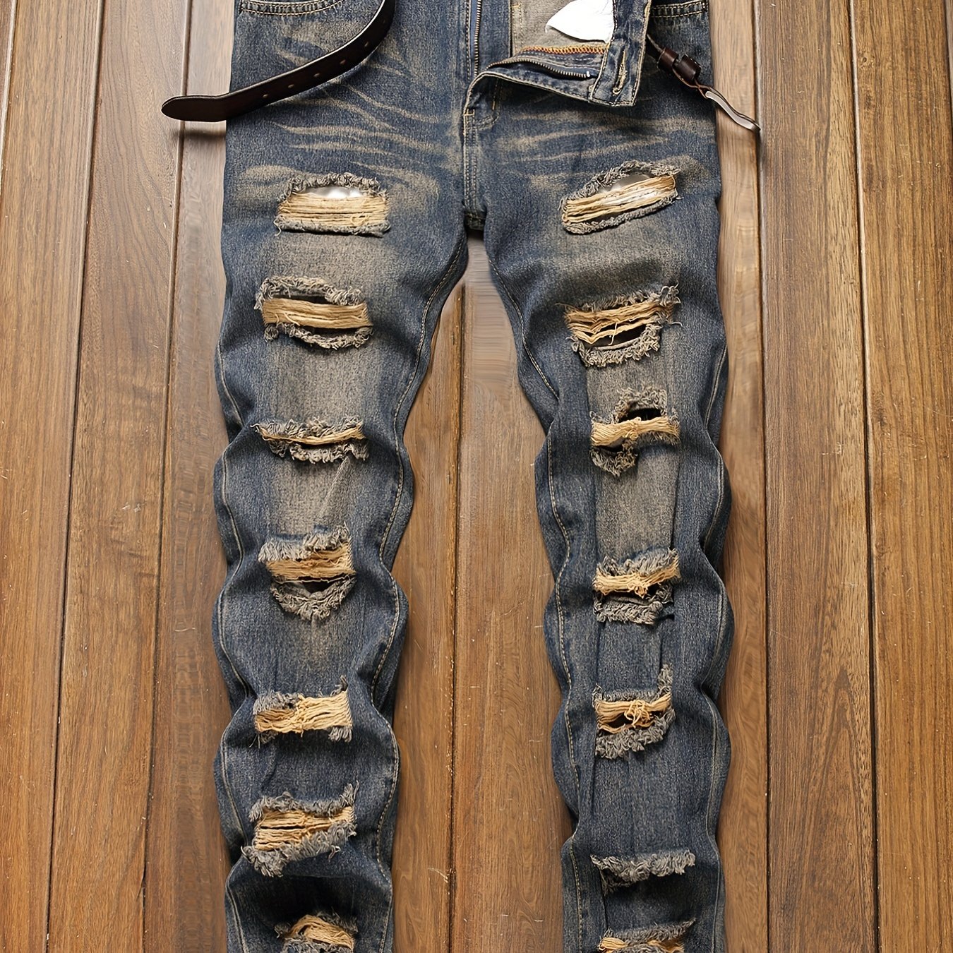 Slim Fit Ripped Jeans Mens Distressed Denim Pants