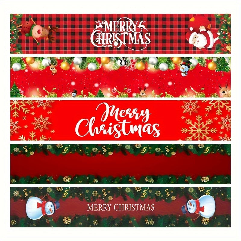 Christmas Table Flag Santa Claus Merry Christmas Snowflakes Winter Home Decor