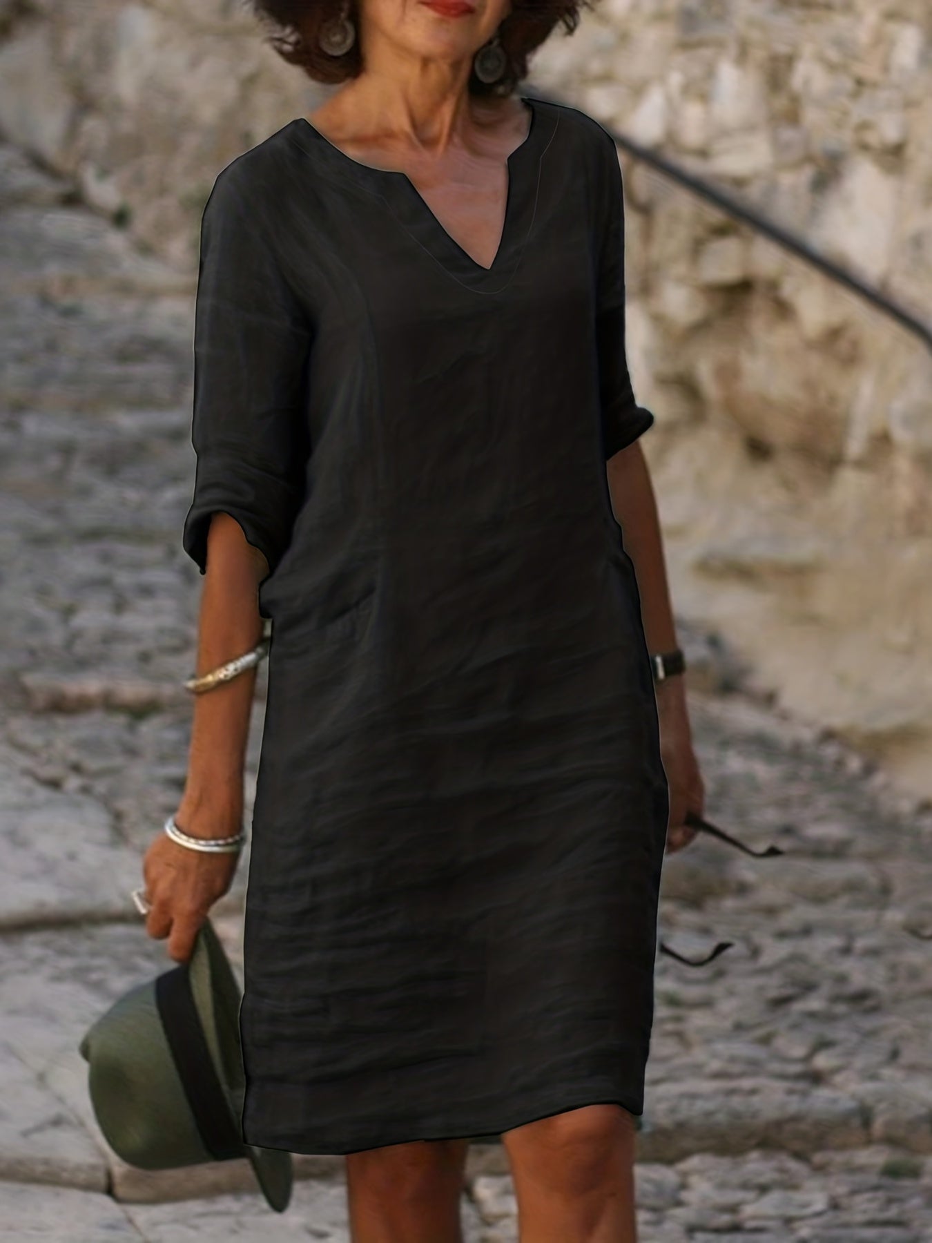 Notched Neck Vacation Dress Casual Dress For Summer & Spring