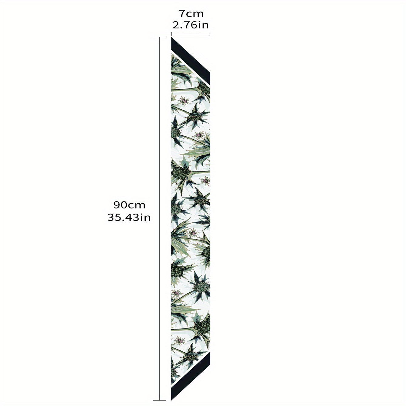 Green Plant Print Skinny Scarf Vintage Silky Long Ribbon Neckerchief