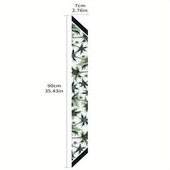 Green Plant Print Skinny Scarf Vintage Silky Long Ribbon Neckerchief