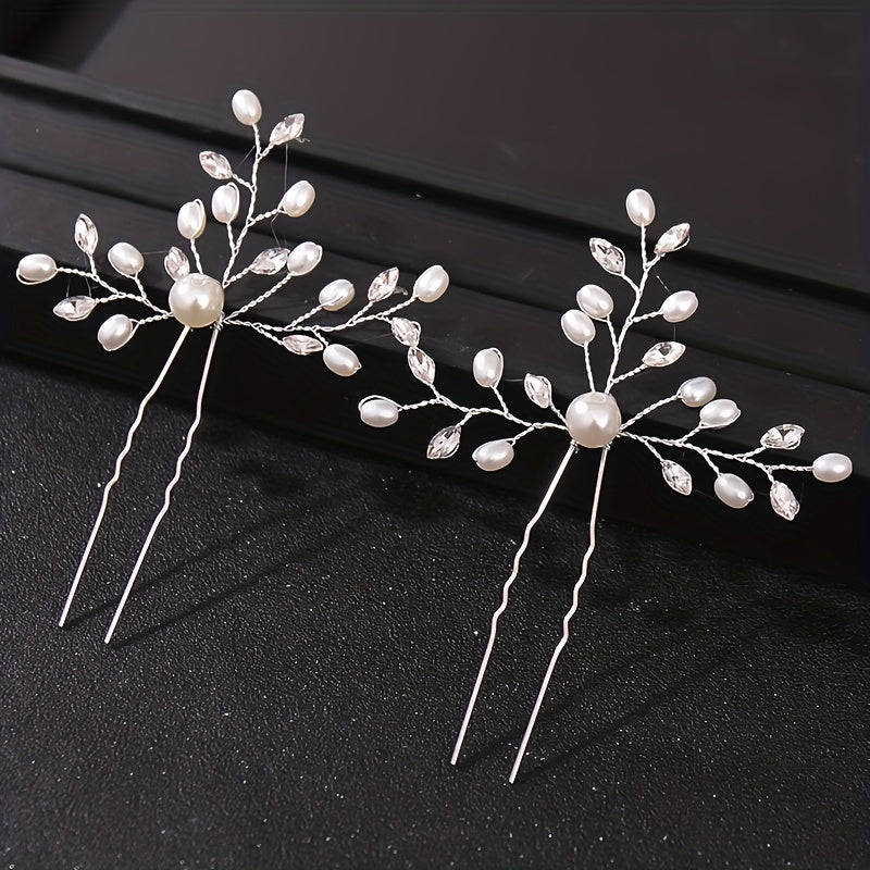 Crystal Faux Pearl Rhinestone U Hairpin Wedding Bridal Accessories