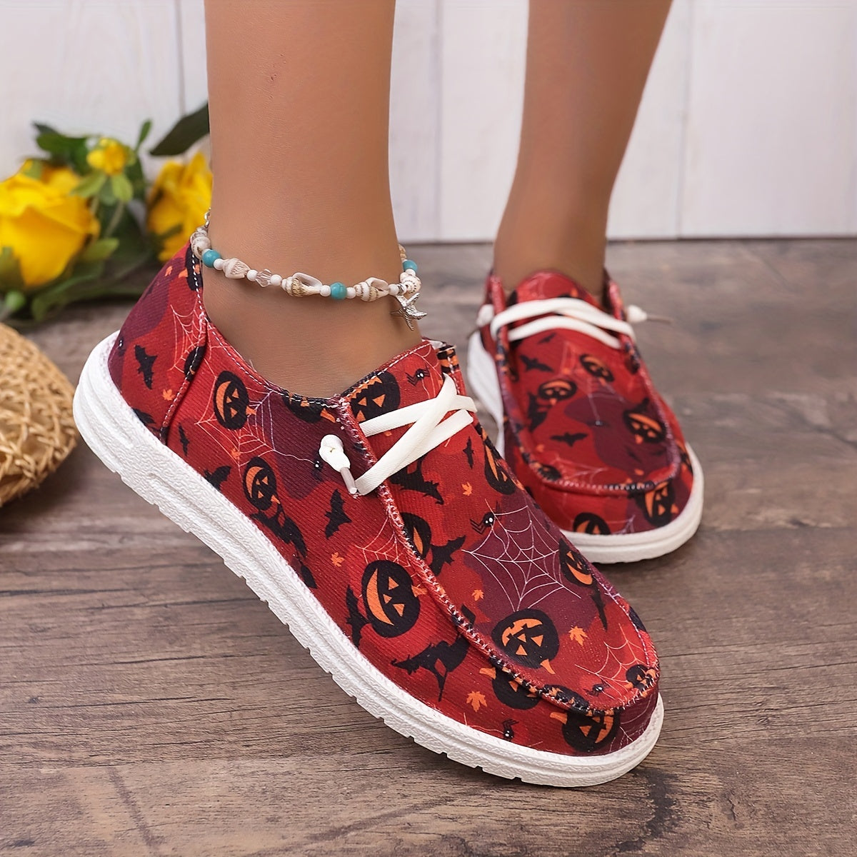 Halloween Pumpkin Pattern Canvas Slip On Shoes Mama Shoes