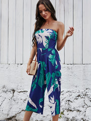 Floral Print Wide Leg Jumpsuit Backless Boho Jumpsuit