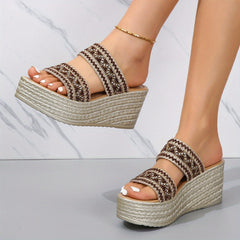 Boho Style Platform Wedge Sandals, Open Toe Slip On Shoes