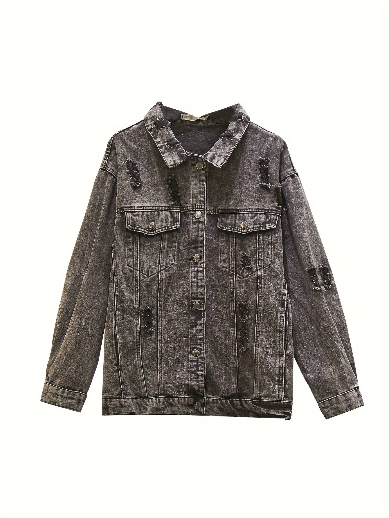 Solid Button Long Sleeve Denim Jacket