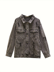 Solid Button Long Sleeve Denim Jacket