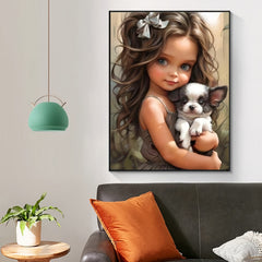 Girl and Dog Diamond Painting - Home Decor Mosaic Embroidery Kit