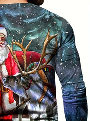 Christmas Deer Print Men's Long Sleeve T-shirt Stylish Tees For Autumn