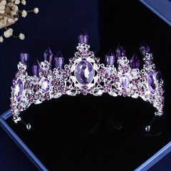 Baroque Crystal Bridal Jewelry Set Amethyst Crown Necklace Earrings