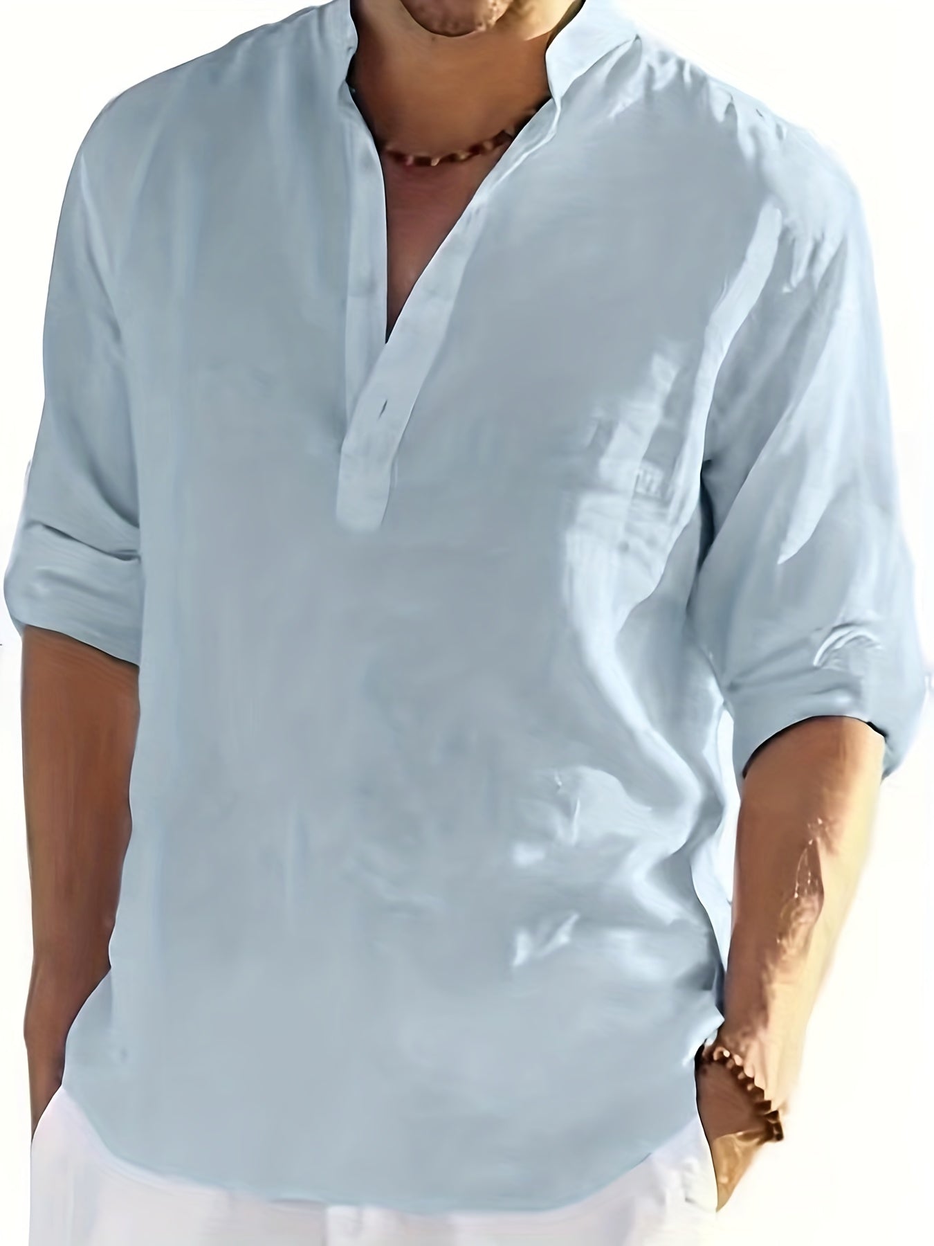 Men's Casual Stand Collar Long Sleeve Shirt