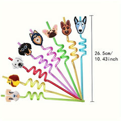 4pcs Dog Party Favors Reusable Plastic Straws Paw Theme Birthday Party Supplies