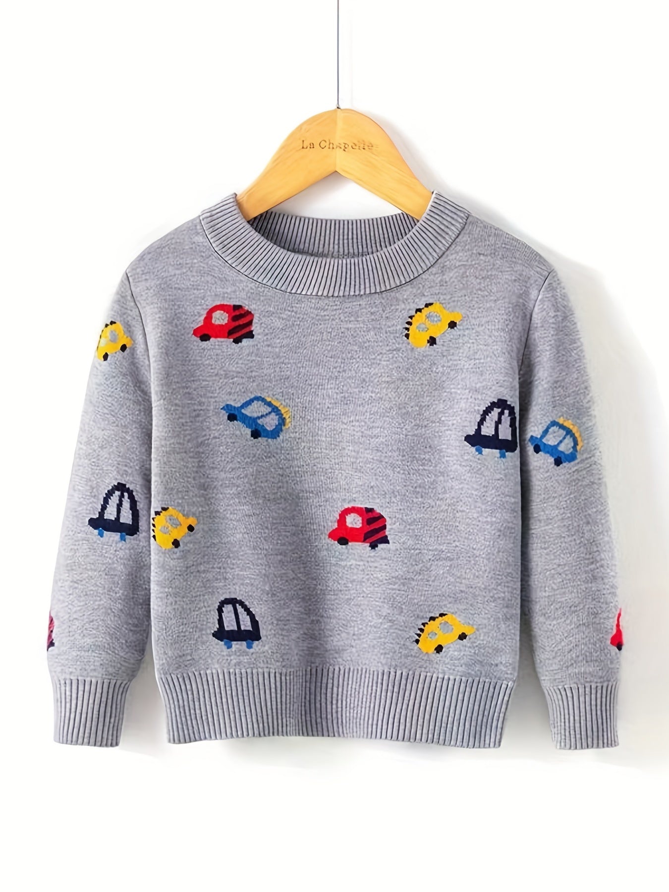 Kids Knit Sweater Cartoon Cars Graphic Print Pullover Sweater Tops