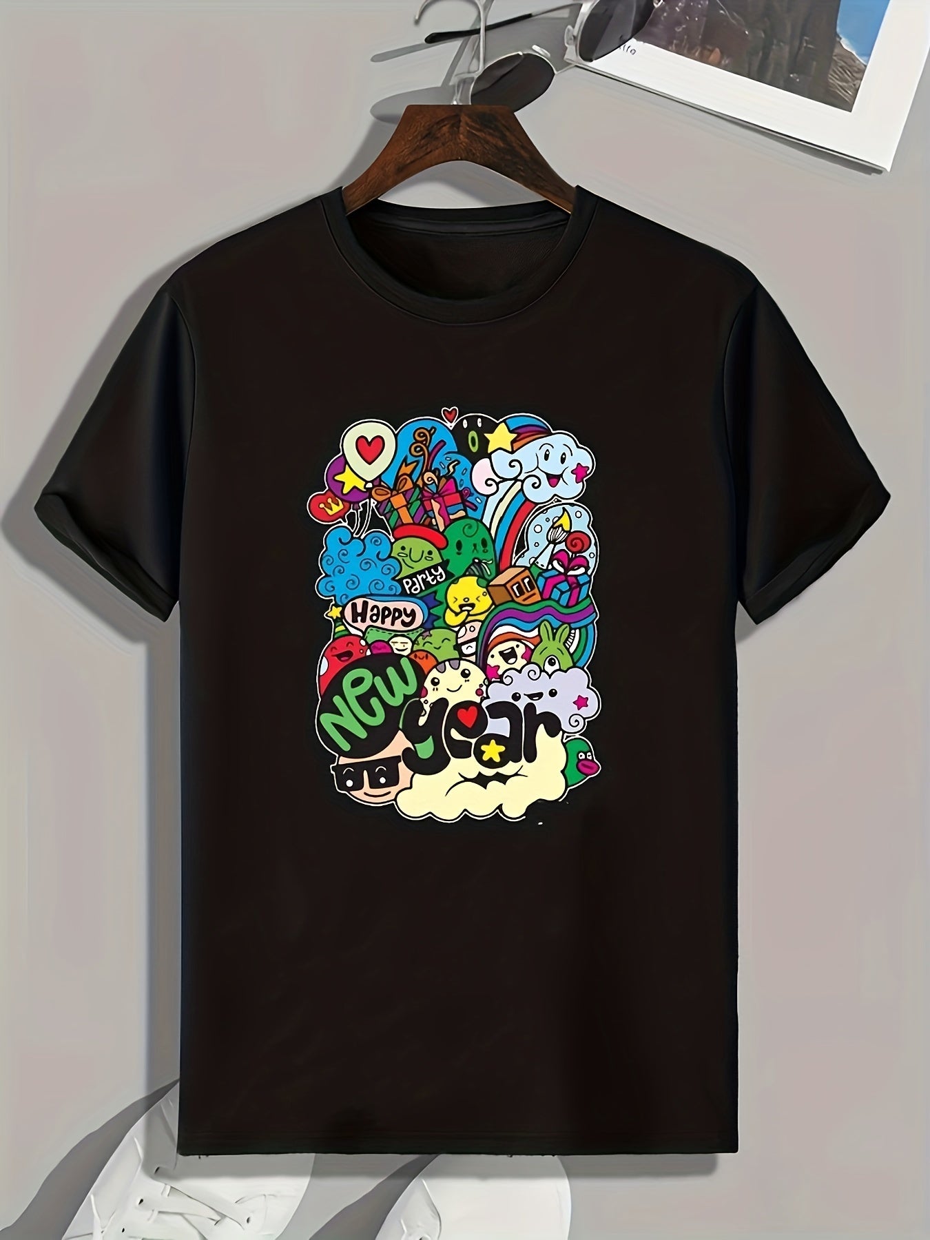 Happy Year Print Men's Graphic T-Shirt for Summer