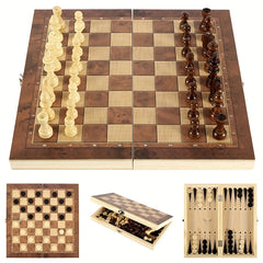 3 in 1 Solid Wooden Chess Foldable Game Toys Gift