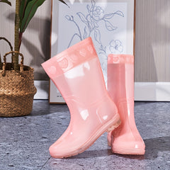Women's Pink Mid Calf Rain Boots - Waterproof Non Slip Work Shoes
