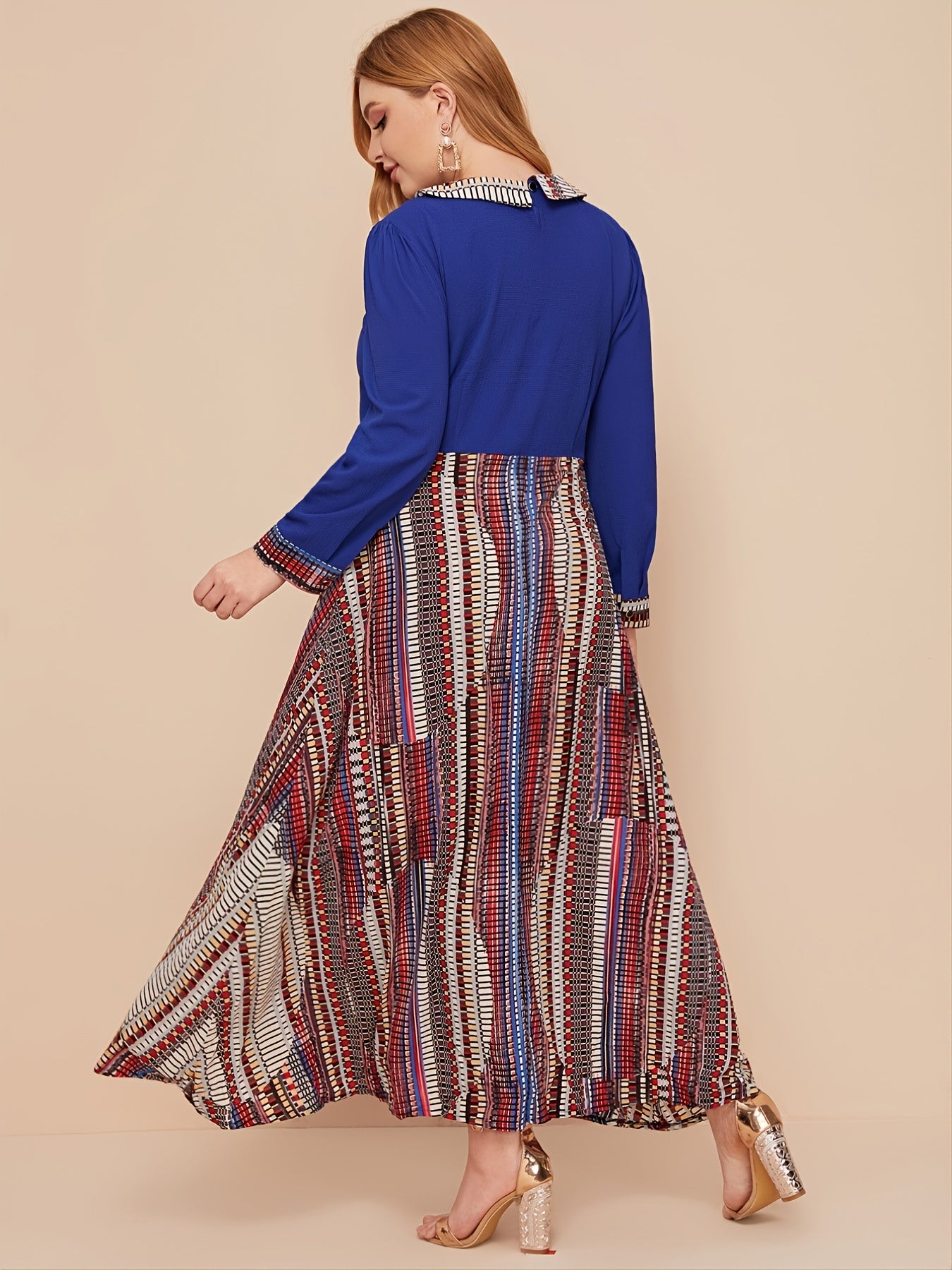 Contrast Lapel Maxi Dress Plus Size