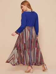 Contrast Lapel Maxi Dress Plus Size