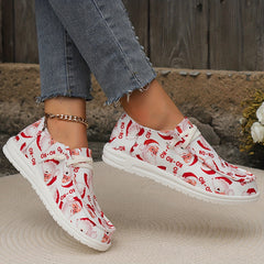 Christmas Santa Print Slip-On Canvas Sneakers Lightweight Loafers Shoes