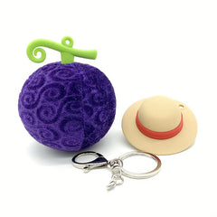 Anime Straw Hat & Devil Fruit Keychain Fuzzy Key Ring Purse Bag Backpack