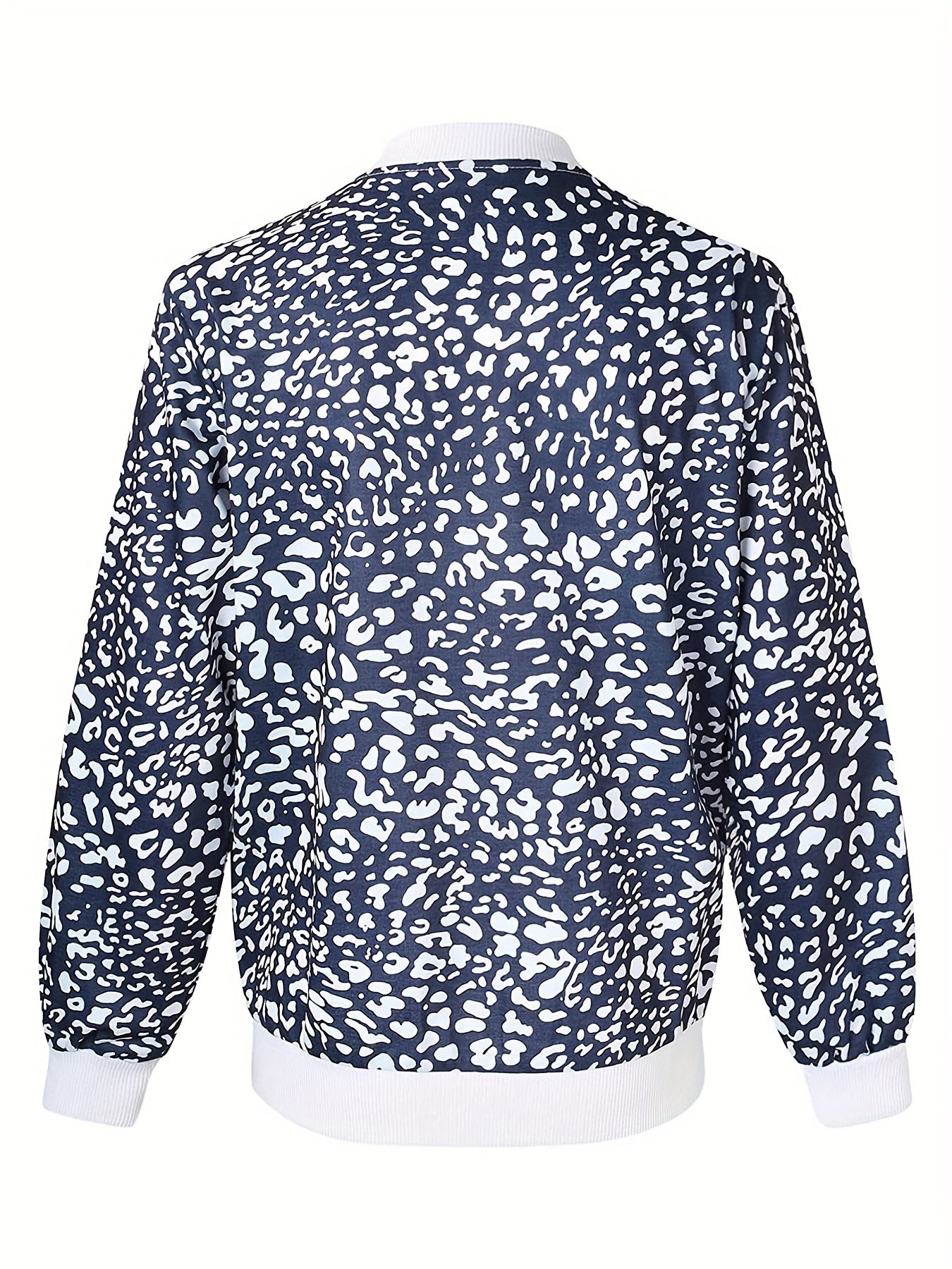 Leopard Print Zipper Front Jacket Long Sleeve Casual Outerwear