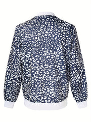 Leopard Print Zipper Front Jacket Long Sleeve Casual Outerwear