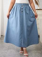 Boho Denim Skirt High Rise Maxi Denim Skirt With Pockets