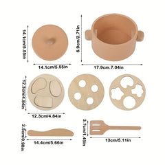 Wooden Play Kitchen Set with Cooking and Dining Utensils
