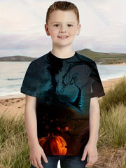 Halloween Night Magic Hat Pumpkin Face 3D Print Novelty Casual T-shirt Kids
