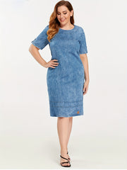 Casual Denim Dress Women's Plus Short Sleeve Denim Dress