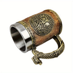 Yggdrasil Tree of Life Steel Coffee Mug Insulated with Serpent Handle