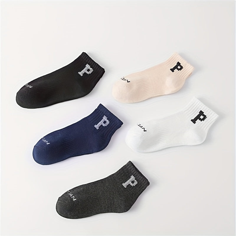 5 Pairs Letter Print Sports Short Socks Women's Stockings