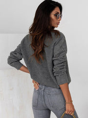 Hollow Guipure Lace Knit Sweater V Neck Long Sleeve Casual