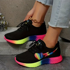 Women's Heart Rainbow Sneakers Low Top Running Trainers