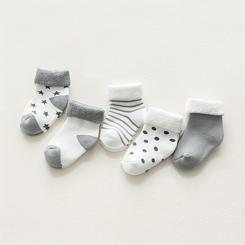 5 Pairs Baby's Grey Striped Plush Crew Socks
