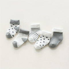 5 Pairs Baby's Grey Striped Plush Crew Socks