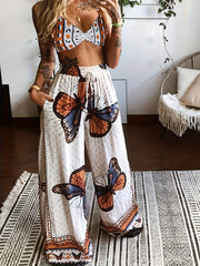 Floral Printed Bra Tops & Long Pants Suits Women's Night Out