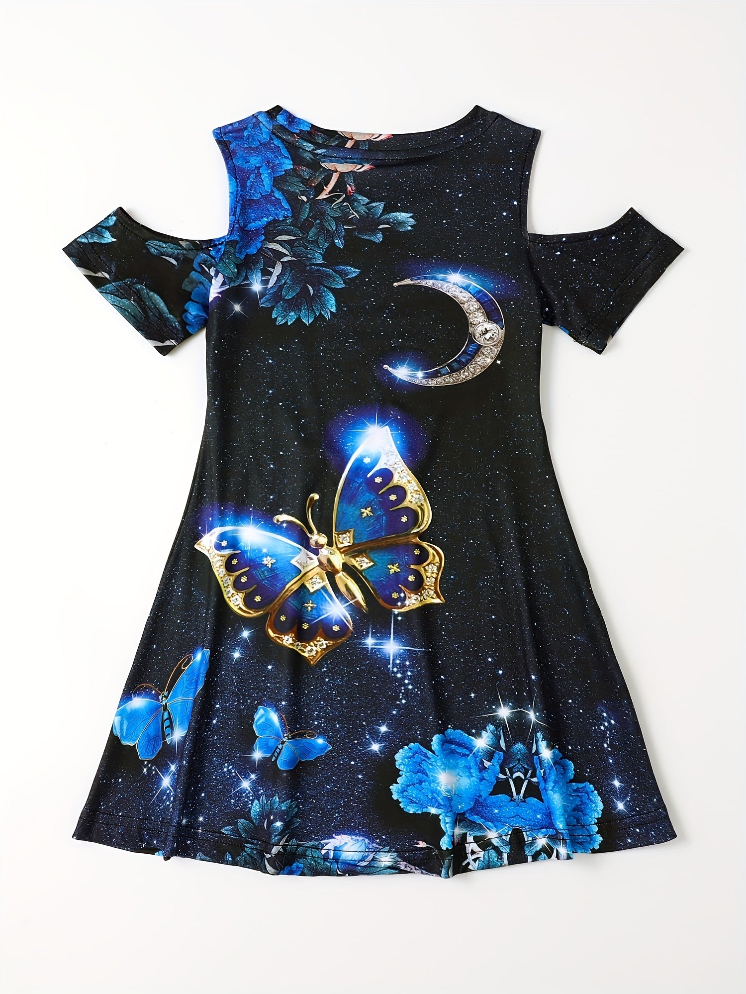 Girls 3D Butterfly Cold Shoulder Dress for Summer Party