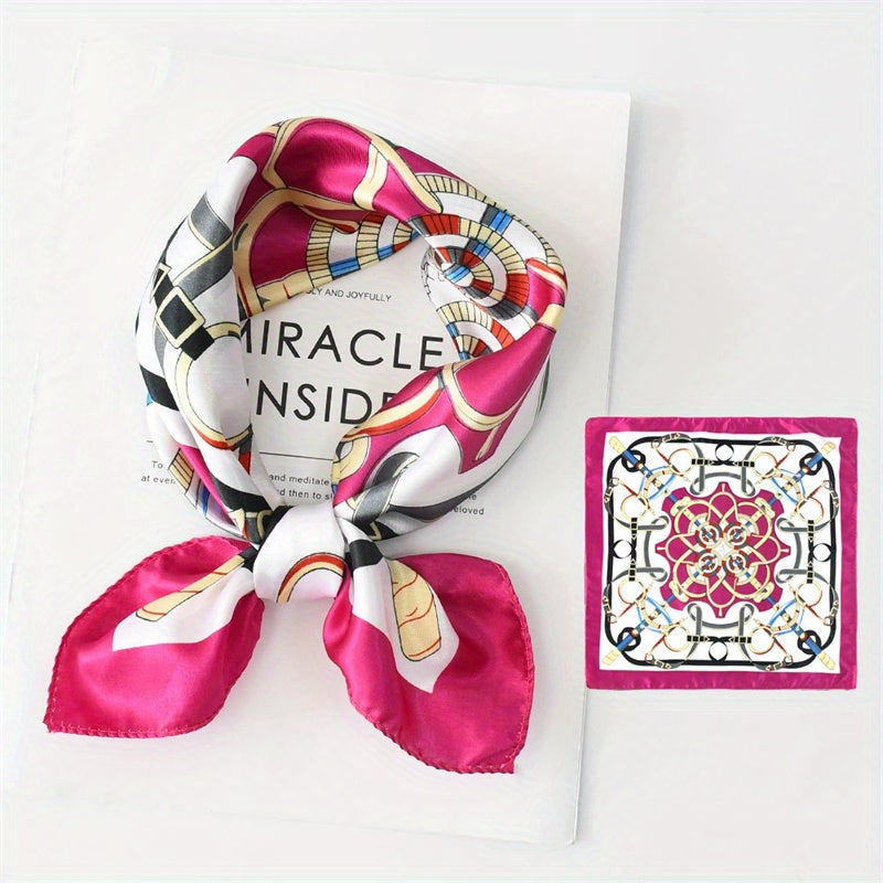 Classic Chain Print Satin Silk Square Scarf Shawl Bandana for Women