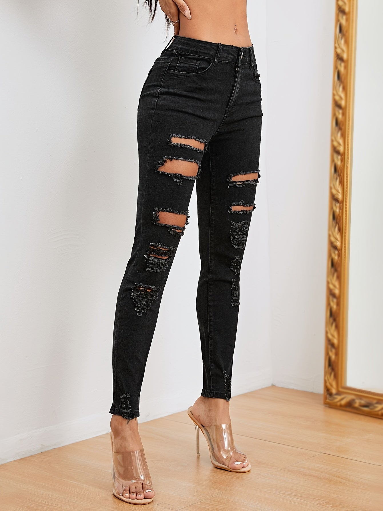 Distressed Slim Fit High Stretch Skinny Jeans