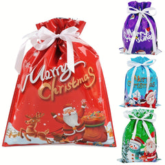 4pcs Cartoon Christmas Gift Bag Santa Claus Snowman Christmas Tree Elk Multicolo